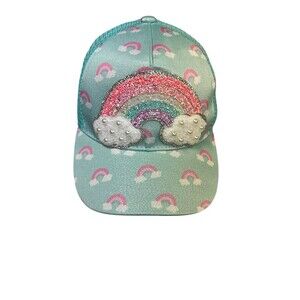 OMG Accessories Trucker Hat Girls Adjustable Aqua Rainbow Glitter Patch